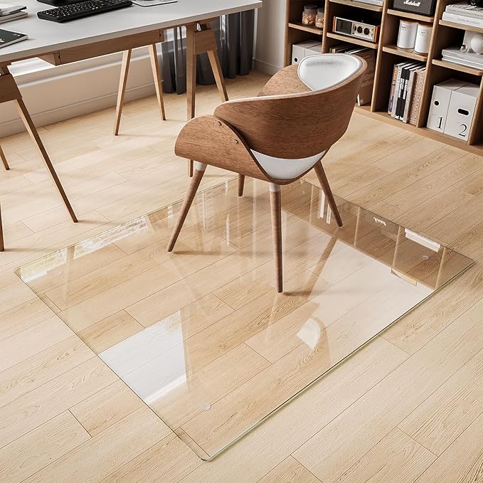 Koonmi Chair Mat for Carpet, Tempered Glass 45"x53" Office Chair Mat, Glass Chair Mats Protector with Rounded and Polished Edges, Ideal for Hardwood Floor, Wooden Floor, Carpet, Desk Rolling Chair