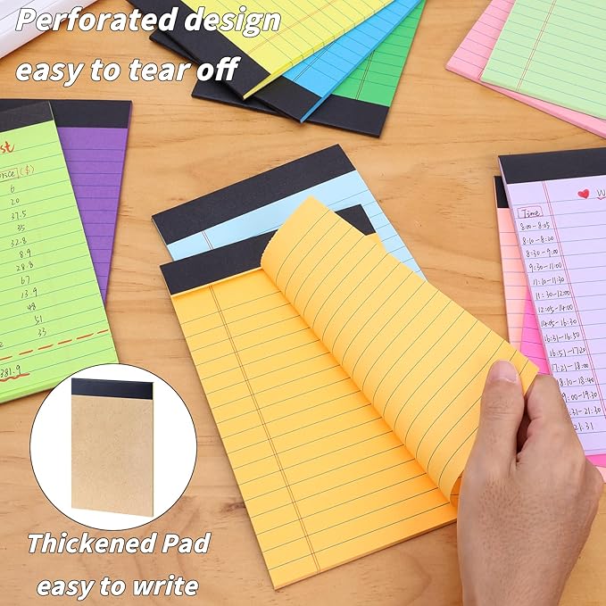 Oleitodh 36 Pack Legal Pads Bulk 12 Colors, Narrow Ruled Notepad 5x8, Multicolor Small Notepads 30 Sheet/notepad, Colored Mini Writing Pads with Sturdy Backboard, Perforated Lined Note Pads for Study