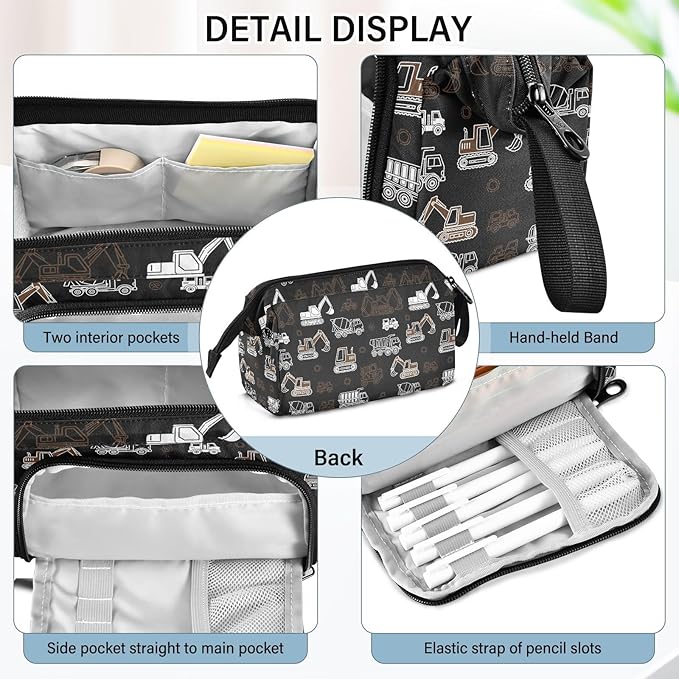 Trcuk Black Pencil Case Pouch Big Capacity Pencil Bag Box Organizer Pen Case with Compartmens Stationery Organizer for Girls Boys Women School College Office