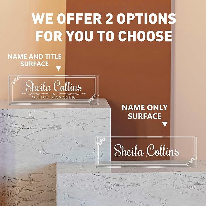 Custom Engraved Name Plate for Desk, Acrylic Desk Name Plate Personalized, Office Decor for Women Men, Acrylic Desktop Accessories, Office Gifts for Boss Manager Teacher, Employee Appreciation Gifts