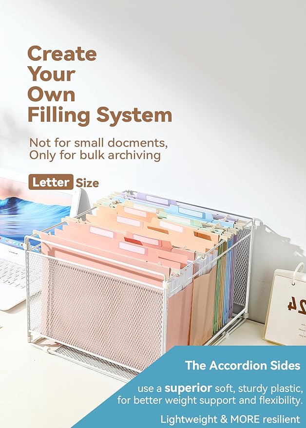 Plastic High Capacity Hanging File Folders, Letter Size, 4" Expanding Accordion Pocket with Movable Dividers, Pink Colors, Heavy Duty for Filing Cabinet, Insertable Tabs, 6 Pack