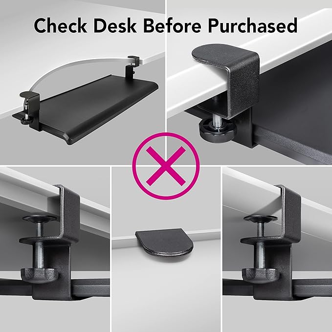 EHO Under Desk Keyboard Tray, Large 27.5" x 12.2" Slide-Out Clamp-On Drawer with Steel C-Clamps, Ergonomic Platform Fits Full-Size Keyboard and Mouse, Tool-Free Installation, TAA-Compliant
