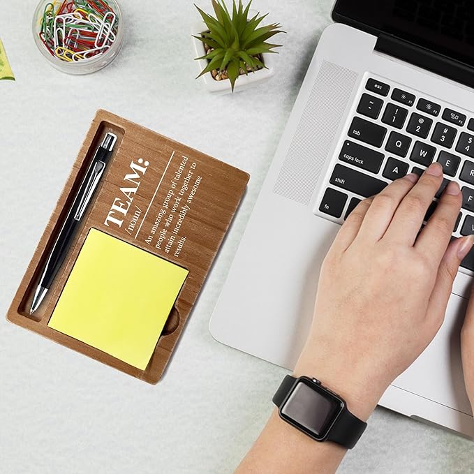 Wooden Desk Note Pen Holder, 4x6 Inch Team Inspirational Quotes Desk Decor, Sticky Pen-holder for Office Home, Thank You Teachers Day Gifts for Colleague Family Friends-A01