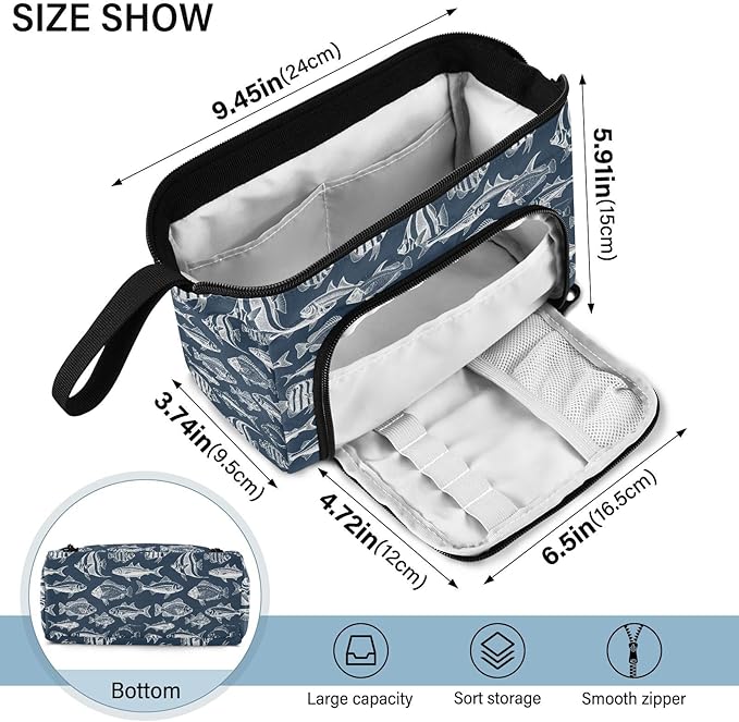 Fish Vintage Pencil Case Pouch Big Capacity Pencil Bag Box Organizer Pen Case with Zipper Pencil Cases for Girls Boys Women School College Office