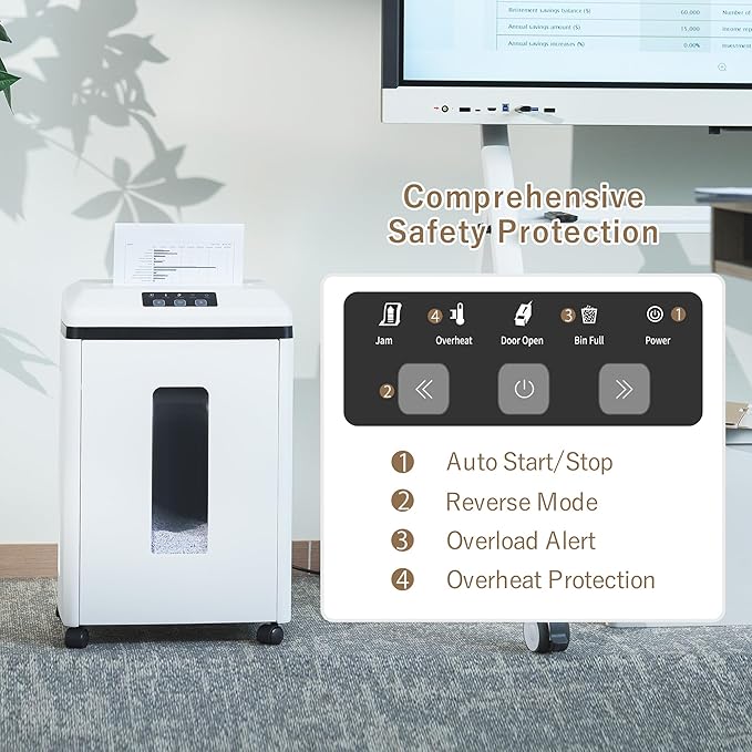 Professional Commercial Paper Shredder: P-7 Security Super Micro-Cut 1x1.7mm 7 Sheets/CDs/Cards/Staples 6-Gal Bin Heavy Duty for Home/Office/Industrial/Business Use-Confidential Documents