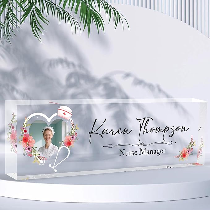 Custom Desk Name Plate Personalized for Nurse, Acrylic Name Plates for Desk, Office Decor Personalized Gifts for Teacher Coworkers Boss Nurse (Nurse)