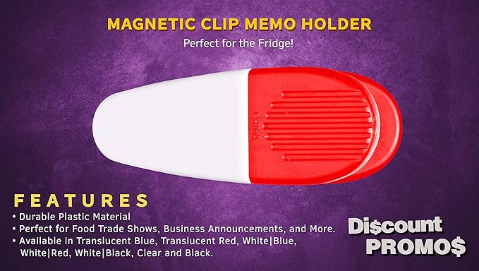 10 Magnetic Memo Holders Set - Large Clip, Plastic - White Red