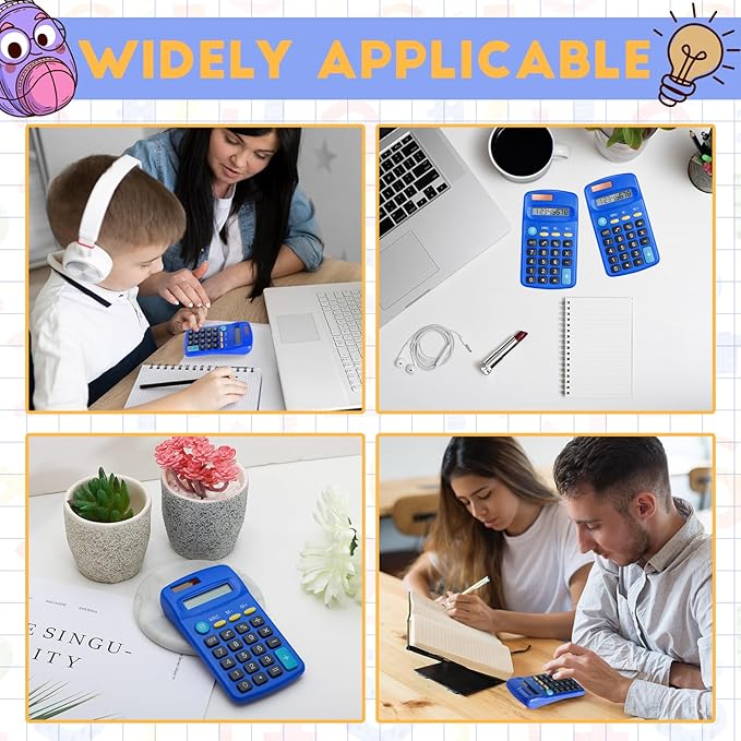 24 Packs Pocket Size Mini Blue Calculator Basic Calculators for Handheld Angled Students 8 Digit Display Solar Battery Dual Power Small Calculator for Students Kids Home Office