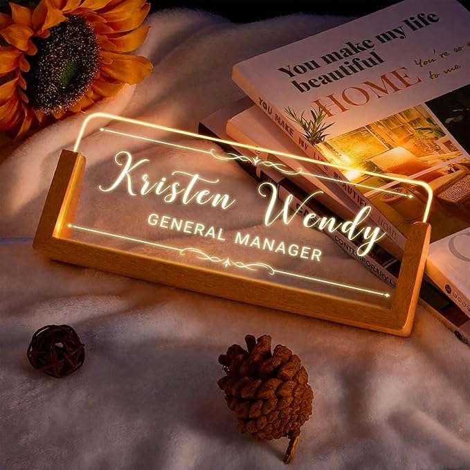 Ships Next Day, Custom Name Plate for Desk - Business Light Up Acrylic Desk Name Plate Personalized Elegant Office Gift for Boss Coworker Teacher Employee Appreciation Gift, Office Decor for Women Men