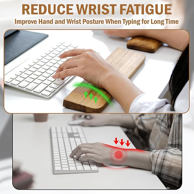 Acacia Wood Keyboard Wrist Rest & Mouse Pad Set – Ergonomic Wooden Support for Typing & Gaming, Non-Slip Base, Pain Relief, Easy to Clean, Fits 60% & 65% Mechanical Keyboards