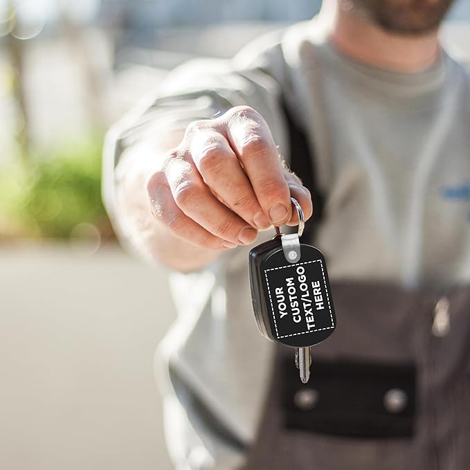 DISCOUNT PROMOS Tag Soft Plastic Keychains - 100 pack - Customizable Text, Logo - Small Key Tag Chain For Staying Organized - Rubber Key Ring Keychain – Black