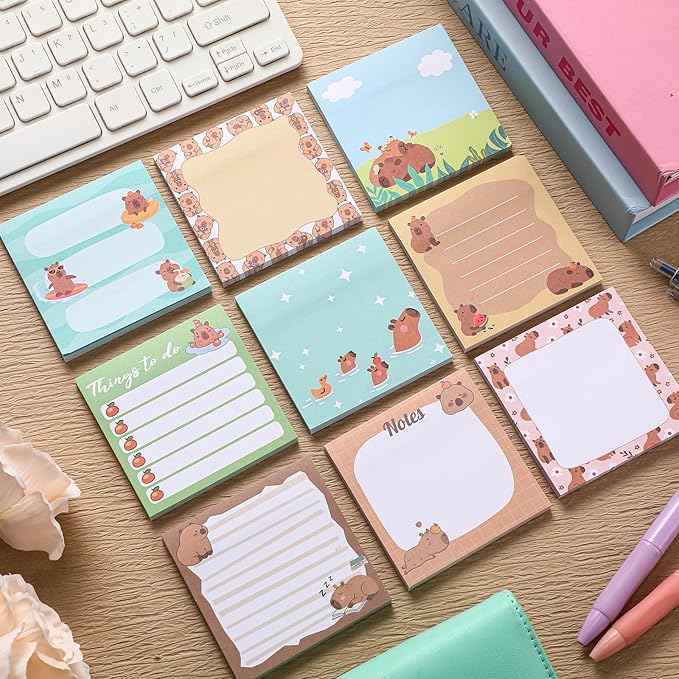 9 Pads Capybara Sticky Notes Cartoon Self Stick Notepads 3x3 Inches Notes Adhesive Memo Pad Office Decor Gifts for Students School Teacher Office Meeting