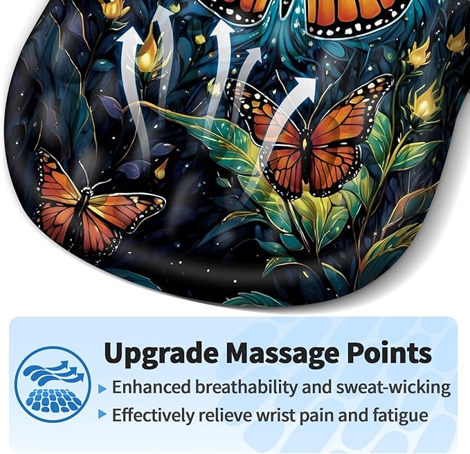 YIWEI Ergonomic Mouse Pad with Wrist Rest - Comfortable Office Mousepad with Memory Foam Wrist Support for Carpal Tunnel Relief, Mouse Pads with Non-Slip Base for Gaming and Home (Butterfly)