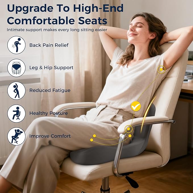 Seat Cushion, Office Chair Cushions for Tailbone Relief, Seat Cushions for Office Chair with L-Shaped Ergonomic Design, Memory Foam Chair Cushion for Long Sitting Office Worker(Dark Gray)