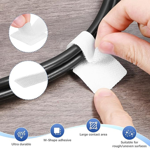 40-Pack Hook and Loop Cable Ties, 3.5 x 1.1 Inch Enhanced Self-Adhesive Cord Organizer for Desk/Home/Wall/Office Essentials, Cable Management Under Desk [White]