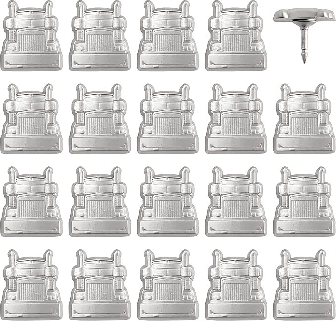 Semi-Truck Push Pins - for Cork Board, Maps, or Lapel Pin Use - Designed in USA - Silver Metal Semi-Truck Pins - Set of 20