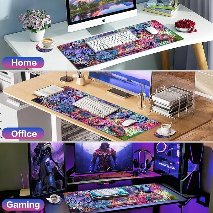 Mouse Pad with Wrist Rest, 4-in-1 Large Mousepad+Keyboard Wrist Rest+Mouse Pad Wrist Support+Cup Pad Set,Ergonomic Anti-Slip,Memory Foam Desk Mat for Home Office Gaming(35.4×15.7in)