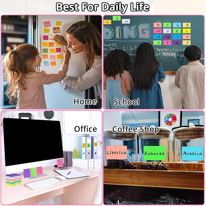 60 Pack Sticky Notes 1.5x2 in, Small Self Stick Note, 12 Color Mini Sticky Notes Pad Bulk, Assorted Bright Colors Paper Memo Pads for Office School Notebook Supplies, 75 Sheets/pad 4500 Sheets