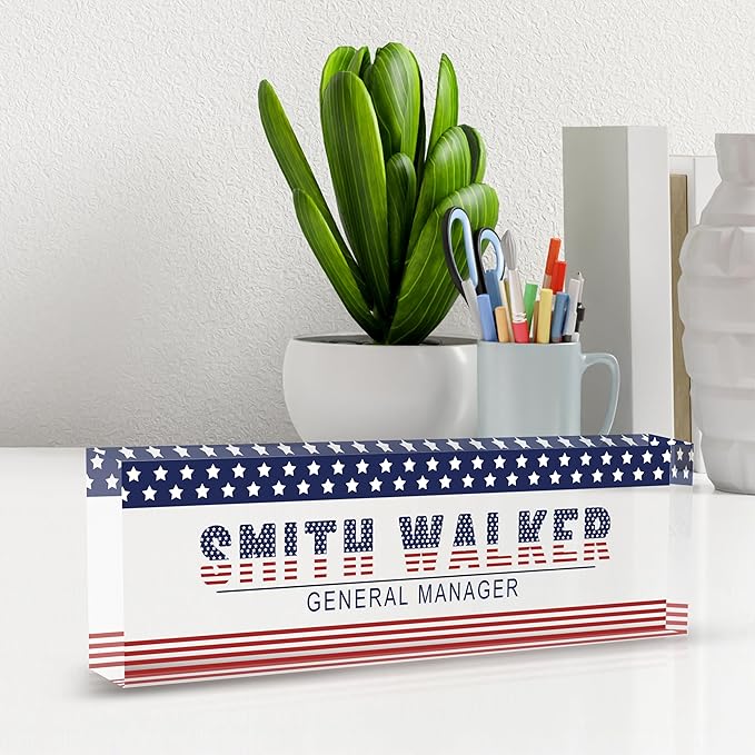 Name Plate for Desk-Personalized Name Plates for Desk-Name Plate Personalized for Office-Gifts for Teacher Boss Employee Appreciation Office Desk Decor (US FLAG 4)