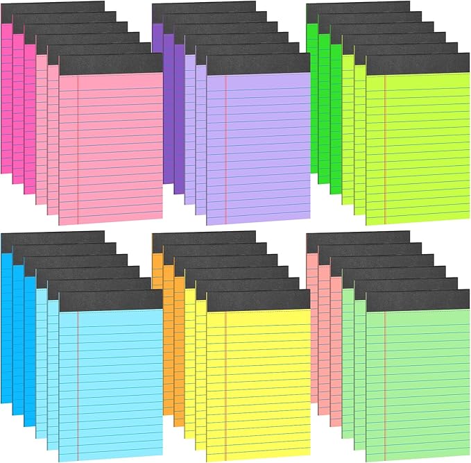 Oleitodh 36 Pack Legal Pads Bulk 12 Colors, Narrow Ruled Notepad 5x8, Multicolor Small Notepads 30 Sheet/notepad, Colored Mini Writing Pads with Sturdy Backboard, Perforated Lined Note Pads for Study