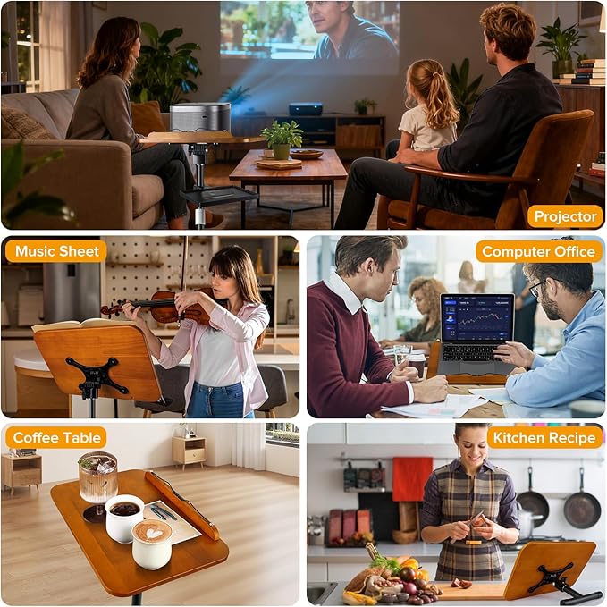 2-in-1 Adjustable Book Stand & Music Stand, 22-51in Dual-Use Floor and Desktop Book Holder Stand, Heavy Duty Solid Wood, with Elastic Page Clip for Cookbooks, Sheet Music, Tablet, Laptop, Projector