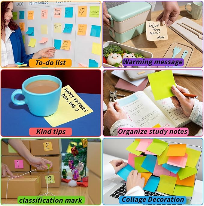 72 Pack Sticky Notes Bulk 3 x 3 in Self-Stick Note Pads Colorful Posted Note in 32 Colors Adhesive Paper Memo 50 Sheets/Pad Easy to Post for Office Home School Meetings Notebook Wall Door Window