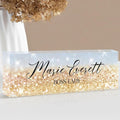 Custom Name Plate for Desk | Personalized Boss Employee Appreciation Gifts | Acrylic Office Accessories (A-Blue Gold Crystal)