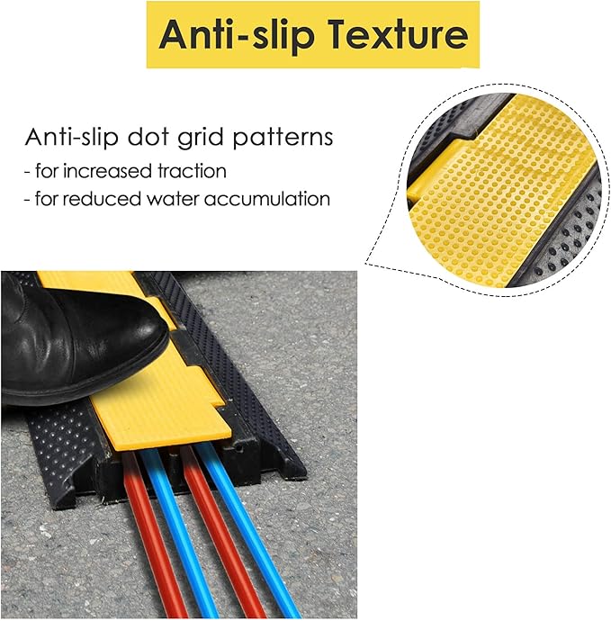 Yescom Cable Ramp Protector 2 Channel Garden Hose Protecitive 22000 Lbs Load Capacity Heavy Duty Speed Bump for Road Driveway Walkway, 2 Packs