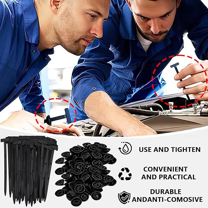 50Pcs Nylon Universal Cable Tie Buckle, Self-Locking Zip Ties Holder, Upgrade Multipurpose Plastic Cable Ties Tool, for Auto Repairing Quick Fix (50) (50)
