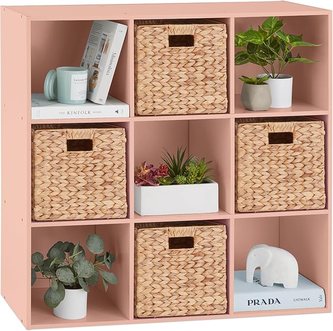 Best Choice Products Kids Bookcase 9-Cube Storage Organizer, 11in Shelf Opening, Bookshelf, Toy Storage, Customizable w/ 3 Removable Back Panels – Light Pink