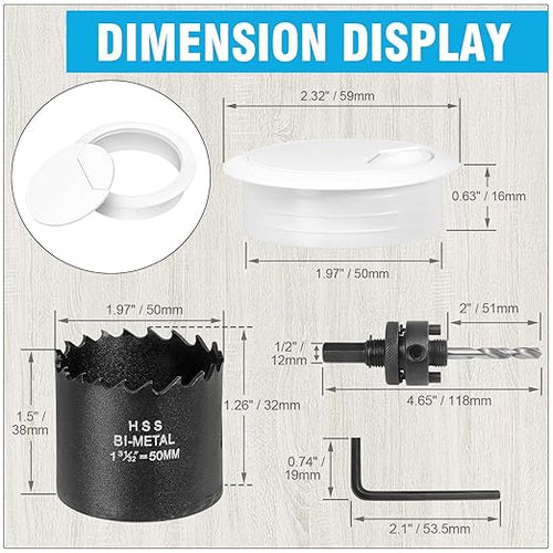 2" Spring Desk Grommet, JTemgle Plastic Cable Hole Cover with Hole Saw Computer Table Cord Wire Organizer Caps Desktop Cord Management for Home Office TV Stands Tabletops - White, 13 Pcs