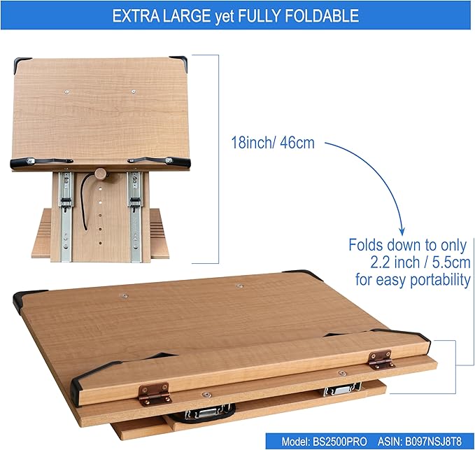 BS2500PRO XL Super Heavy Duty 15.4x10.5 Portable Height Adjustable Foldable Eye Level Bookstand Holder for Reading Hands Free Large Thick Heavy College Textbooks Tablets Neck Pain Free