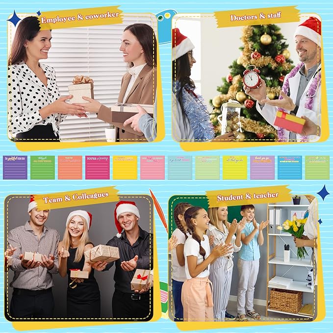 Yinder 12 Pcs Employee Appreciation Sticky Notes New Year Gift Bulk Motivation Sticky Note Pads Inspirational Gift for Teacher Nurse Staff Coworker Office Supply 3 x 3'' (Appreciation,Dark Color)