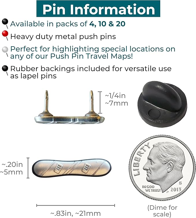Snowboard Push Pins – Silver Snowboard Map Pins for Cork Boards, Maps, or Lapel Use - Designed in USA - Set of 4