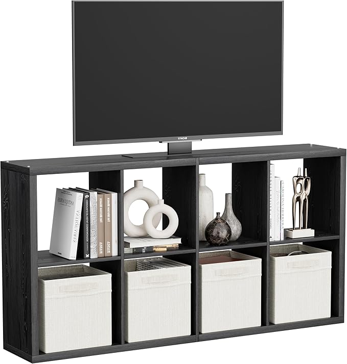 8 Cube Storage Organizer, Cube Shelf with Heavy-Duty Thick Boards, 25.12" L x 9.37" W x 48.74" H, Smooth Easy-Clean Panels, Simple Assembly, for Living Room Bedroom Home Office, Black