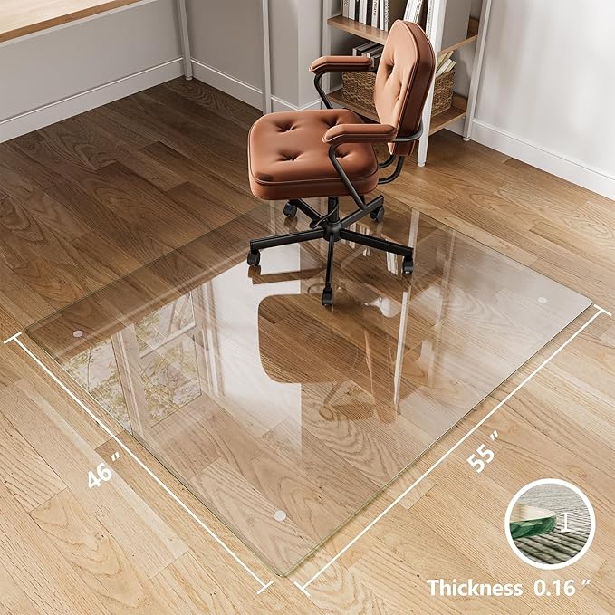 Koonmi Chair Mat for Carpet, Tempered Glass 46"x55" Office Chair Mat, Glass Floor Mat Protector with Rounded and Polished Edges, Ideal for Hardwood Floor, Wooden Floor, Carpet, Desk Rolling Chair