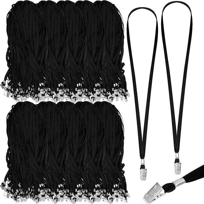 Wesnoy 1000 Pack Bulk Lanyards for ID Name Badges Holder Flat Lanyards with Clip for Office School Accessories(Black)