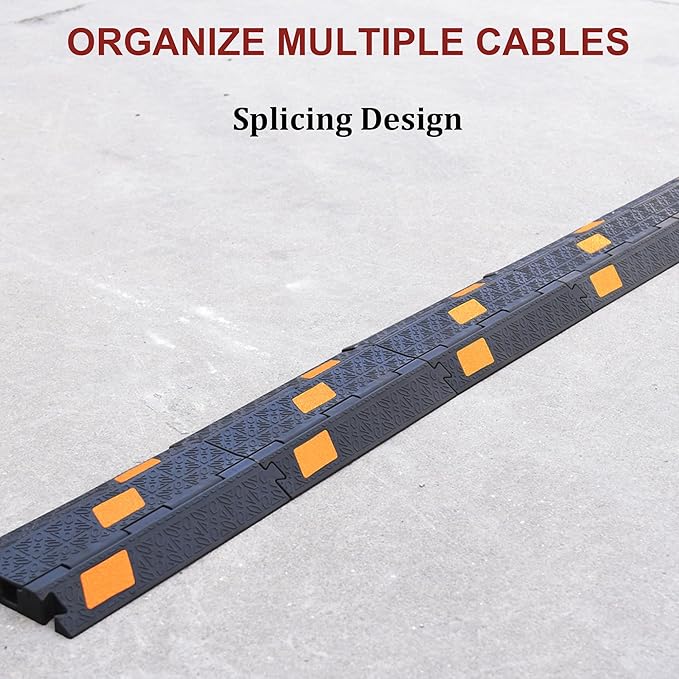 OrangeStar 6 Pack 17" Cable Protector Cover Ramps, 2-Channel Floor Protective Wire Cord Ramp, Heavy Duty Driveway Speed Bump