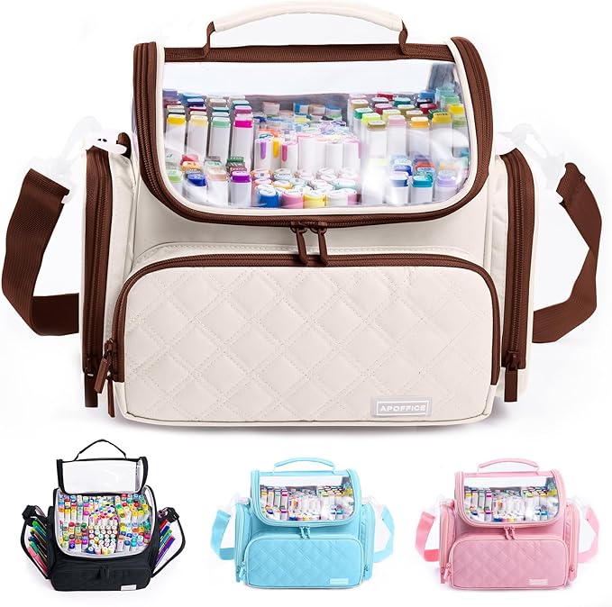 Large Marker Organizer Case Holds 150-200 Markers | Art Marker Storage Bag with Removable Dividers & Clear Top for Artists, Crafters & Travel - Pen, Pencil Alcohol Marker Holder - Art Supply