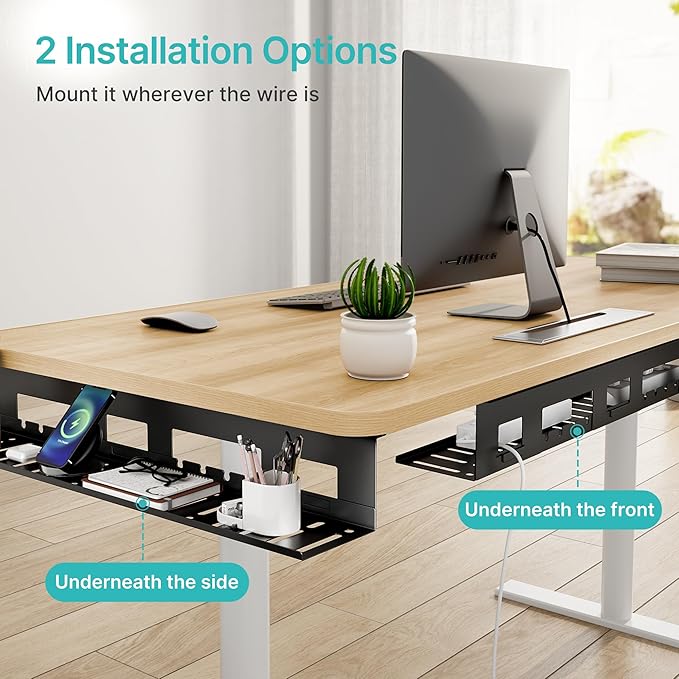 Under Desk Cable Management Tray, 31.5 Inches Metal Cord Organizer Rack, Desk Tray for Power Strip, Cord, Wire, Easy Mounting Cable Management Under Table for Home Office, Black