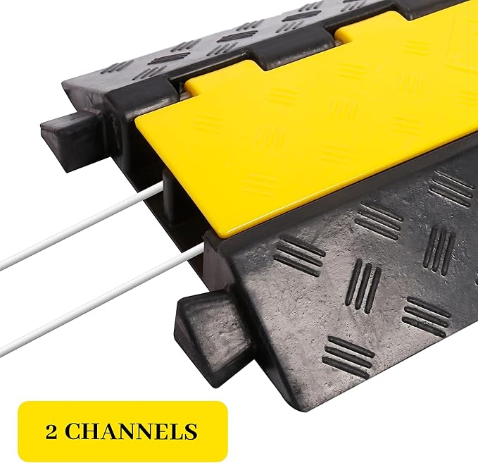 Rubber Cable Ramp Cable Protector Ramps Wire Hose Protective 2 Channel Traffic Rubber Plastic Cord Cover Speed Bump for Asphalt Concrete Gravel Driveway Outdoor, 1 Pack