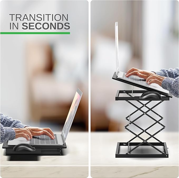 CD4 Adjustable Standing Desk Converter for Laptops, Vertical Laptop Stand, Table Top Riser Standing Desk with Mouse Pad, 2.6"-18.6" Adjustable Height Converter