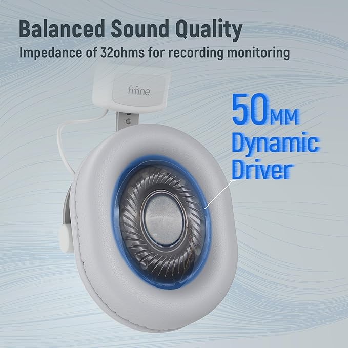 FIFINE Studio Monitor Headphones, Wired Over-Ear Computer Headphones with 3.5mm to 6.35mm Jack for Mixer/Amplifier/PC, Closed-Back Headset with Flexible Headband for Music Vocal Recording-H8 White