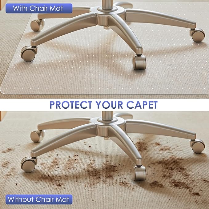 Kuyal Office Chair Mat for Carpet, 46x55 Clear Heavy Duty Computer Chair Mat, Under Desk Protector Carpeted Floors Mat, Easy Chair Movement,Ship Flat