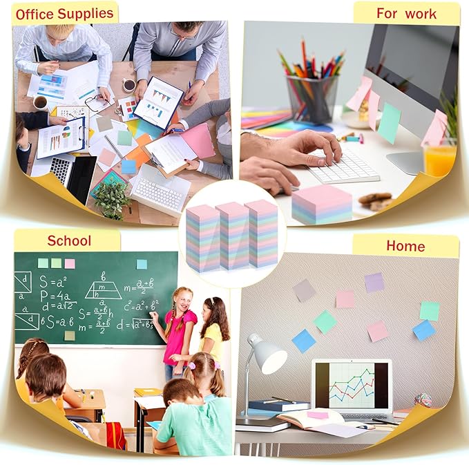 Fainne 120 Pack Sticky Notes Bulk 3 x 3 inch Self Stick Note Pads Multicolor Paper Memo for Office School Supplies Student Teacher Classroom Back to School Essentials, 50 Sheet/Pad(Cute Color)