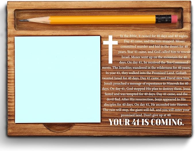 Your 41 is Coming Sticky Note Holder, Inspirational Christian Desk Gift, Motivational Religious Wooden Bible Verse Decor for Women, Men, Coworkers, Faith Based Note Pad Holder ZSS83
