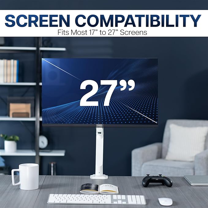 VIVO Heavy Duty Single Monitor Tension Arm for up to 27 inch Screens, Holds 14.3 lbs, Premium Desk Mount Stand, White, STAND-V101OW
