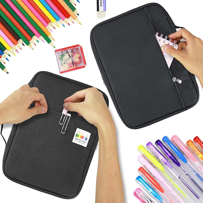 YOUSHARES 220 Slots Colored Pencil Case, 145 Slots Gel Pens fo Coloring Case Organizer, Handy Multilayer Color Pencil Holder for Glitter Gel Pens, Refills, Colored Pencils for Adults & Artist (Black)