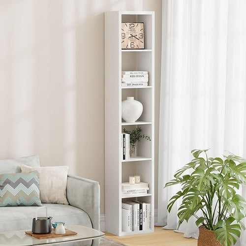 6 Cube Storage Organizer Single Row, Cube Shelf with Heavy-Duty Thick Boards, 13.31" L x 9.37" W x 72.36" H, Smooth Easy-Clean Panels, Simple Assembly, for Living Room Bedroom Office, White