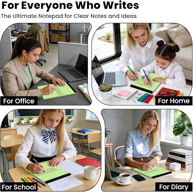 2pcs Legal Pads 8.5 x 11,Notepads 8.5 x 11 Inch, 30 Sheets/Pack, Green Note Pads Clear Print Writing Pads of Paper, Perforate Wide Ruled Lined with Sturdy Back for Office, Business & School Supplies